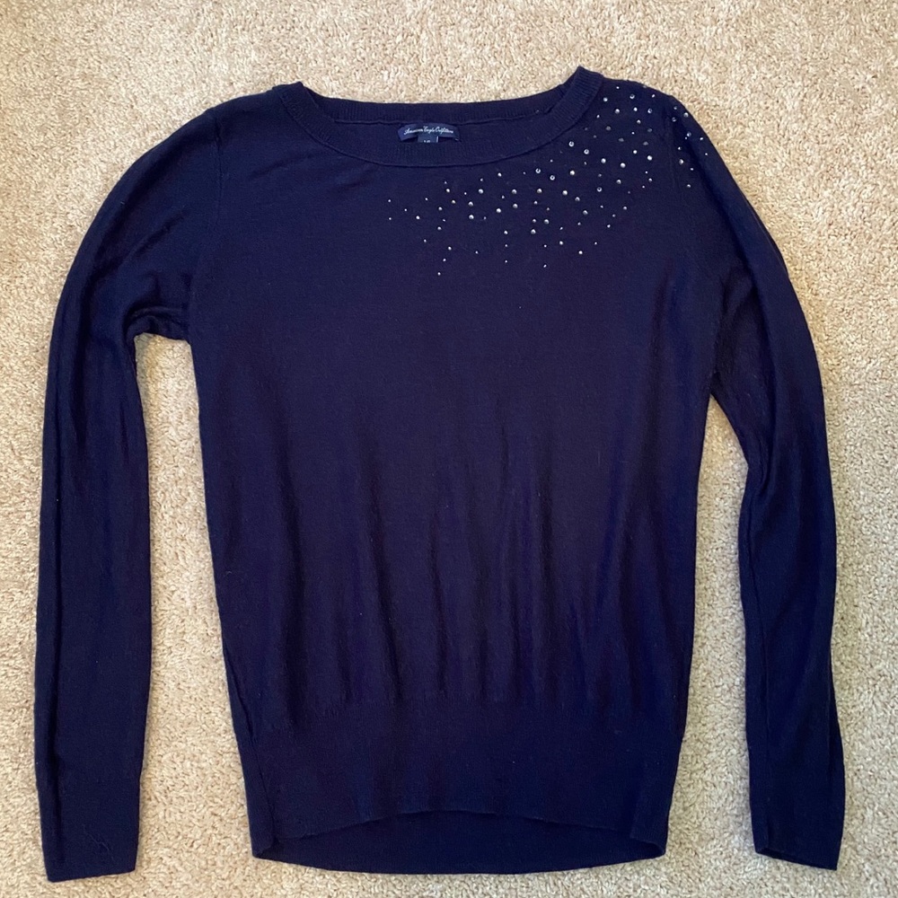 Navy American Eagle Sparkle Embellishment sweater